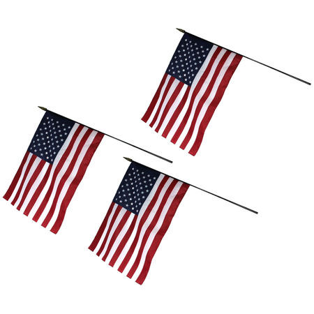 ANNIN FLAGMAKERS U.S. Classroom Flag, 16in x 24in with Staff, PK3 042900